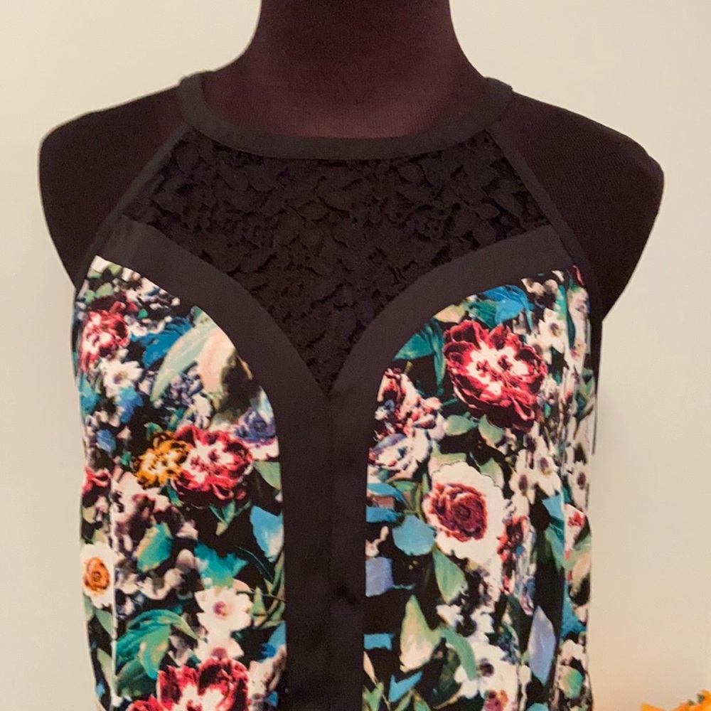 Nicole by Nicole Miller Floral Sweetheart Neckline with Lace Halter Top